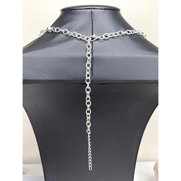 Statement Necklace & Earrings Matching Set Clear Silver Jewelry S26 - Picture 4 of 5